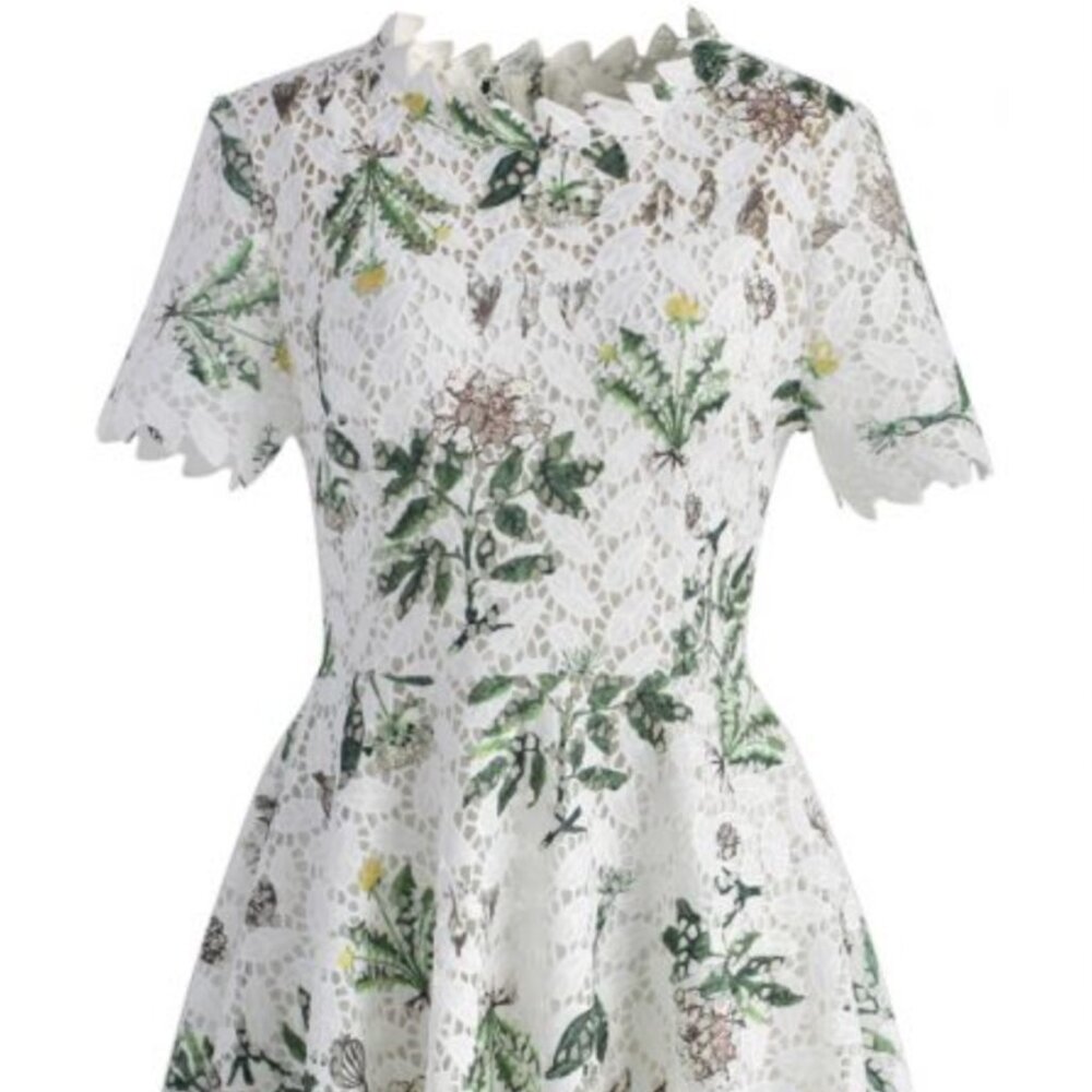 Chicwish Wildflower Crochet Lace Dress XS Botanical Flare Midi Cottagecore NWT